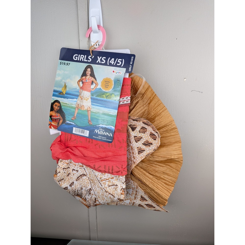Disney Moana Disguise Girls Costume XS 4/5 Red Tan Dress Up Halloween New